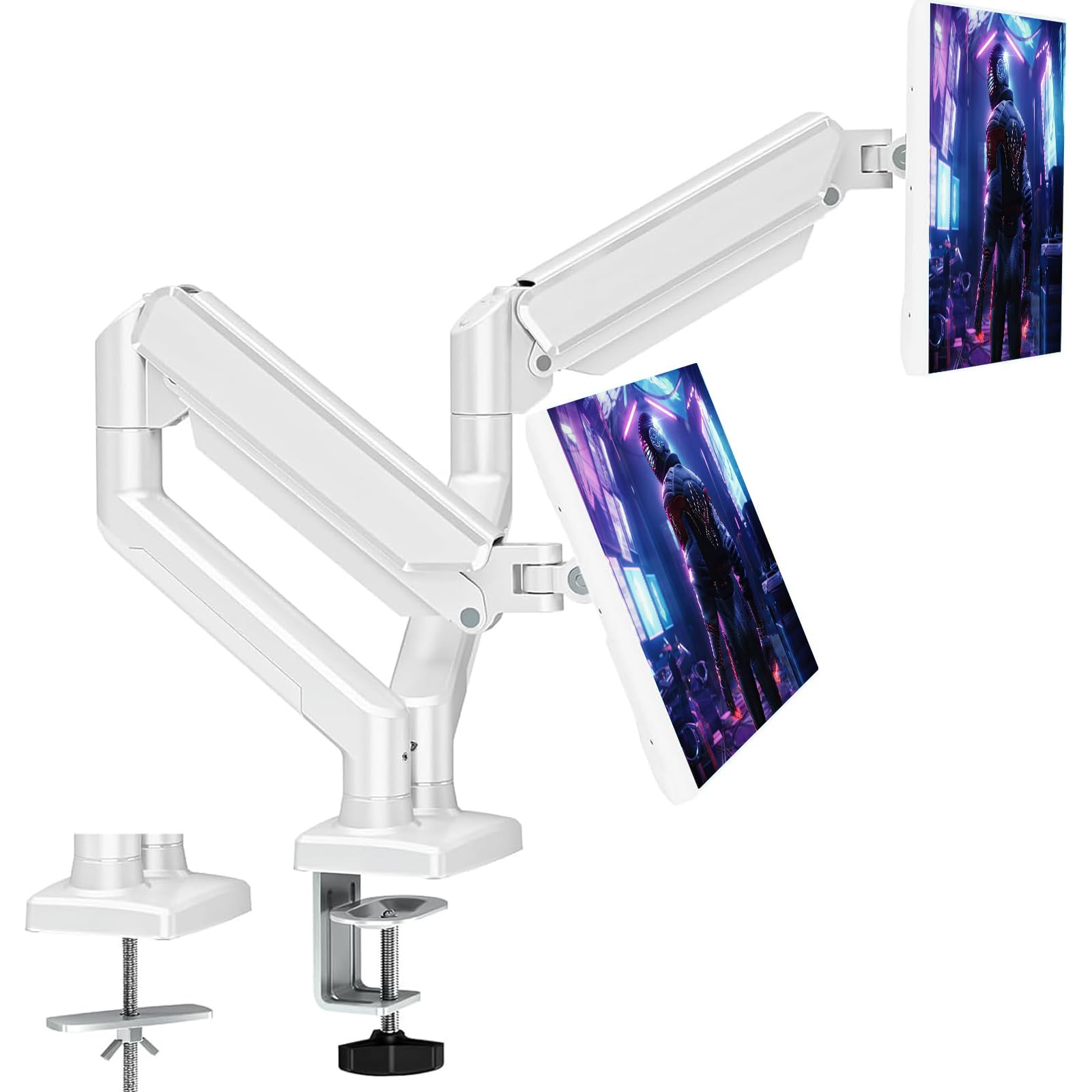 Dual Monitor Bracket, Necomi Easy Installation Gas Spring Wall Mounted Desktop Bracket for Two Screens 13-32 inch Monitor,Each Holds Up to 10kg, Full Motion Wall Monitor Mount