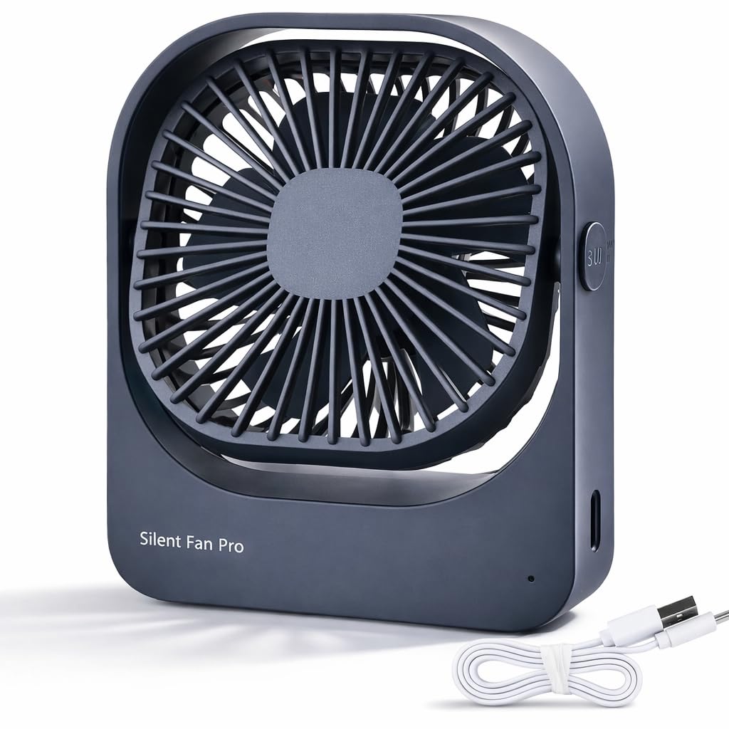 Ventilatore Silenzioso da Tavolo, 3 Impostazioni di Velocità, Unga Durata, Ventola di Raffreddamento Portatile per Uufficio, Casa, Dormitorio - F102 (Grigio-Senza fili)