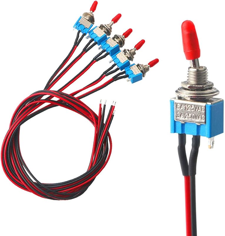 Mini interruptor tipo toggle QitinDasen ON-OFF 2 posições, 3 pinos SPST com fios de 50 cm – Kit com 5 unidades