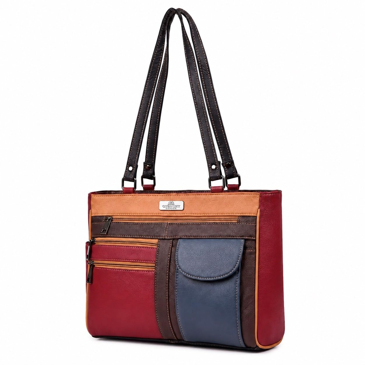 Quenchy London Cuero Italiano Bolso Para Mujer Patchwork Suave Bolso De Cuero Asa De Hombro