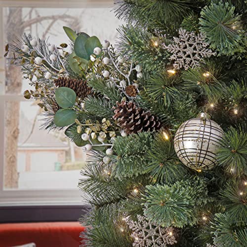 HGTV Home Collection Artificial Christmas Plants Spray Decoration, Mixed Branch Tips, Decorated with Berry Clusters, Pine Cones, Leafy Greens, Pack of 2, Cozy Winter Collection, 12 Inches2