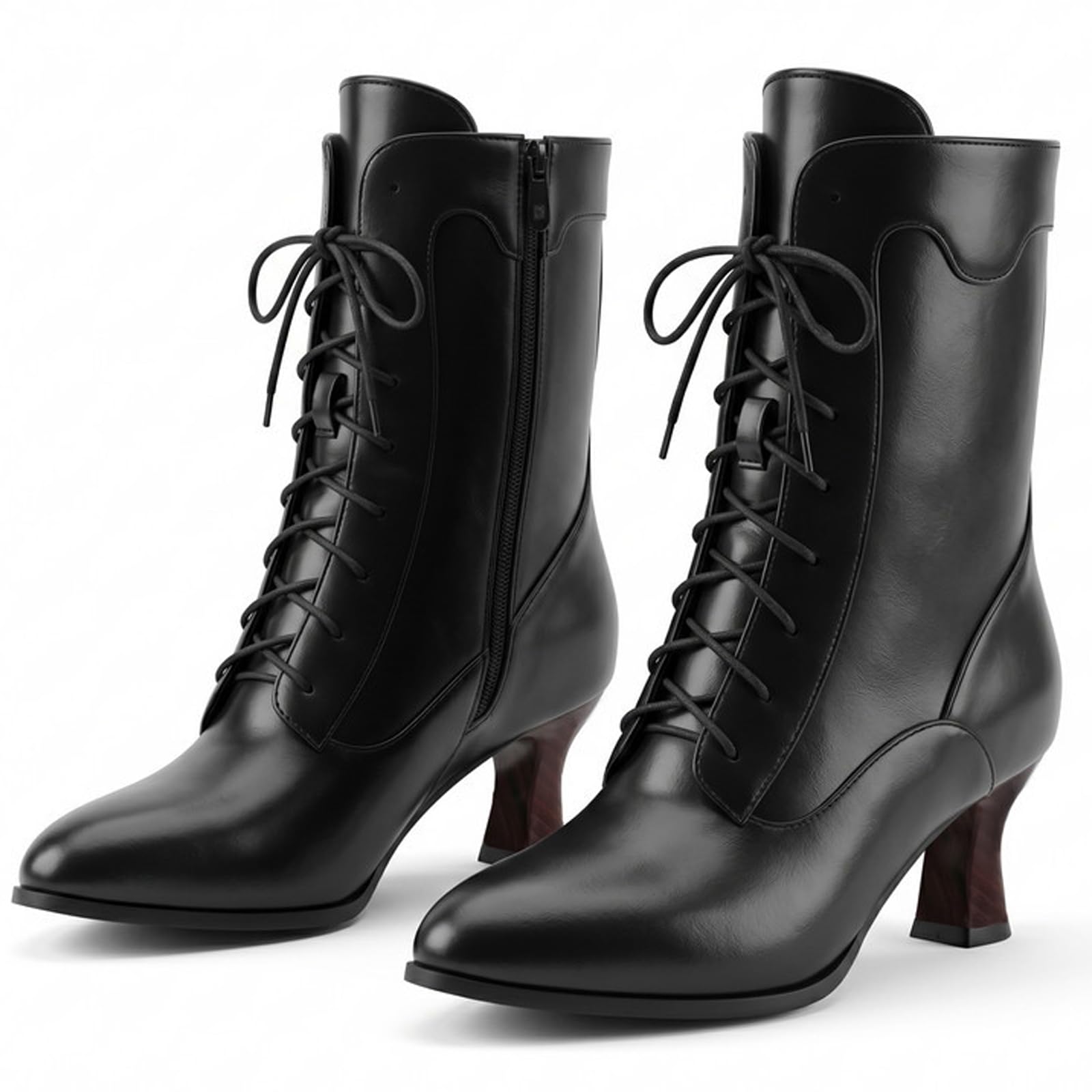Stivaletti Tacco Alto Largo Donna Stringati Zip Laterale Boots