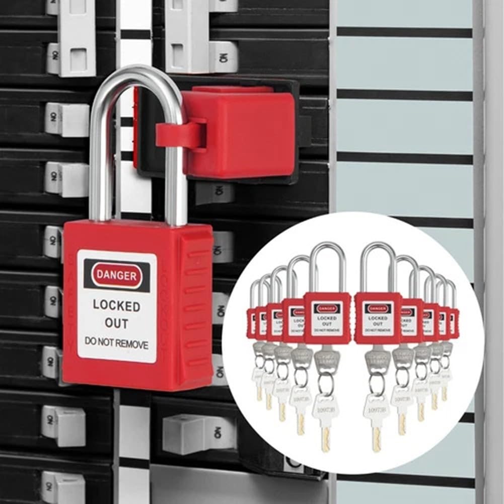 Zoegneer Lockout Tagout LOTO - Candado de seguridad con viga de acero y diferentes llaves, nailon a prueba de óxido, paquete de 10 para mantenimiento de equipos industriales y bloqueo de aislamiento