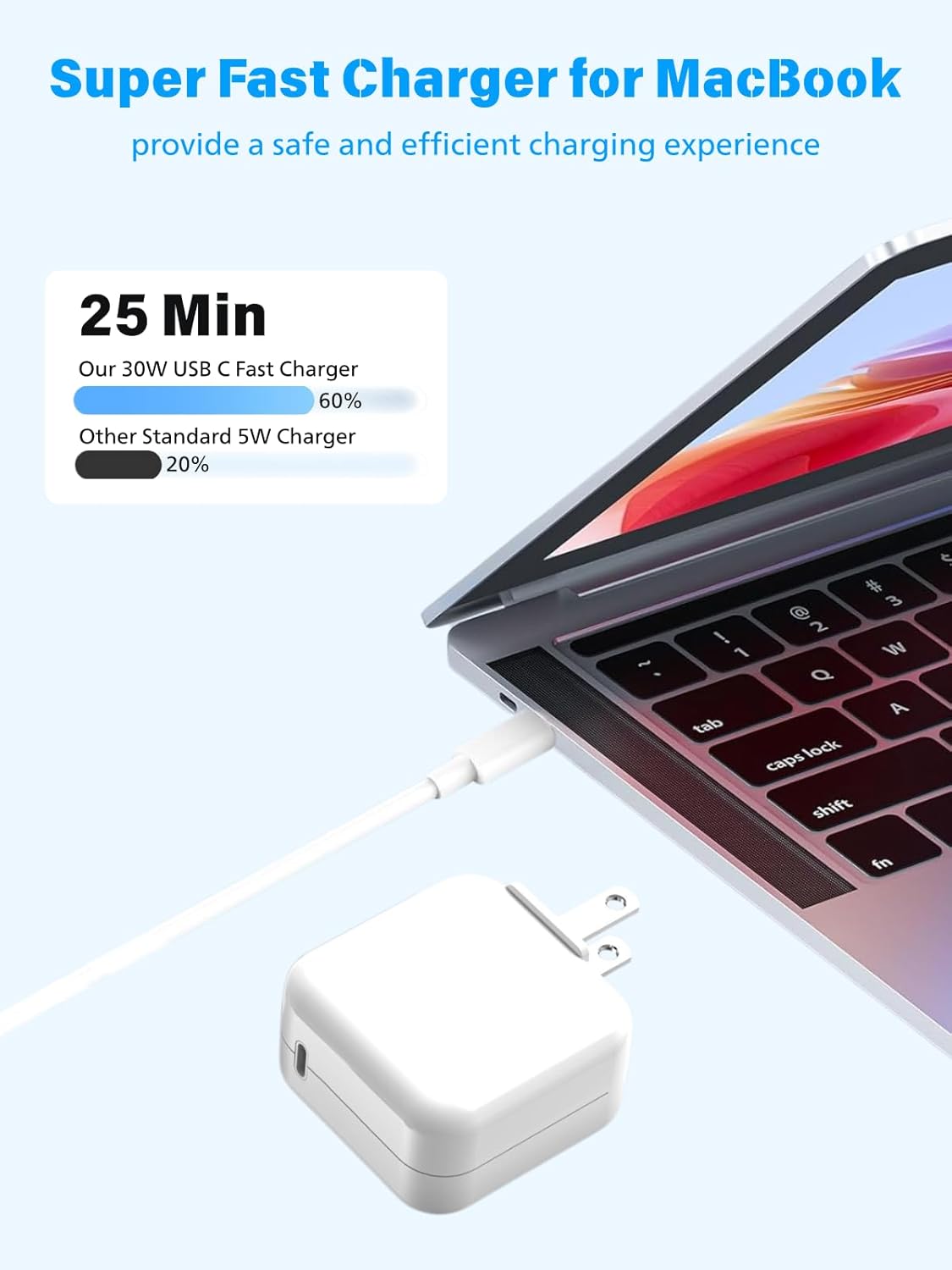 MacBook Air Charger Fast Charging,Apple 30W USB C Power Adapter Extra Long USBC Cable 10FT Compatible with MacBook Pro 13 14 15 16 inch,M1 M2 M3 M4 M5 Apple Laptop,iPhone 17 16 15 Pro Max,iPad,Airpods 1 pack