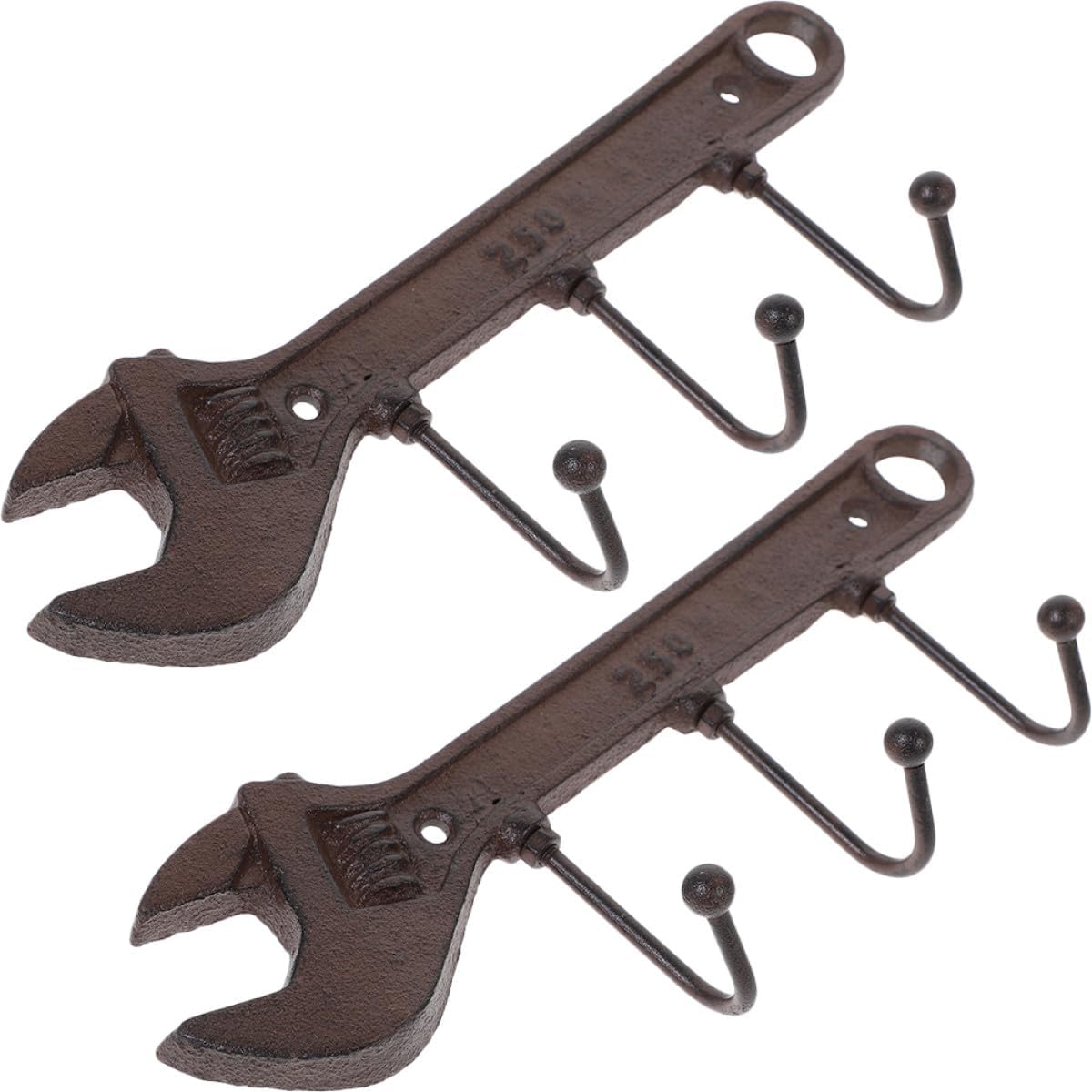 Amosfun Retro Cast Iron Coat Hat Hooks, 2pcs Vintage Wrench-Shaped Wall Mounted Hanger with Screws for Bedroom Entryway Organization