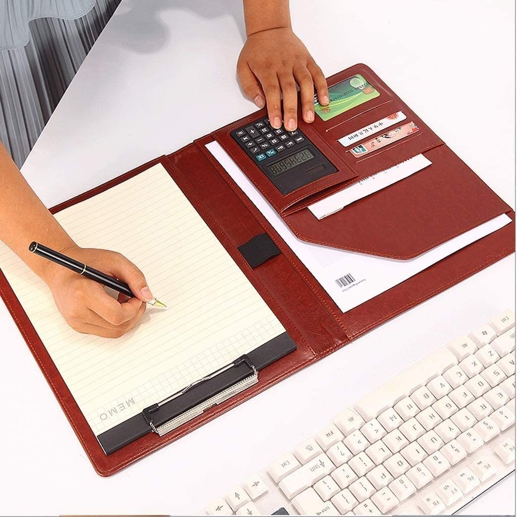 Teczki, PU Leather Schowek A4 Folder Plików Z Kalkulatorem Wielofunkcyjne Materiały Biurowe Organizator Manager Folder Podkładek Na Dokumenty Koperty, Duża Pojemność(D)