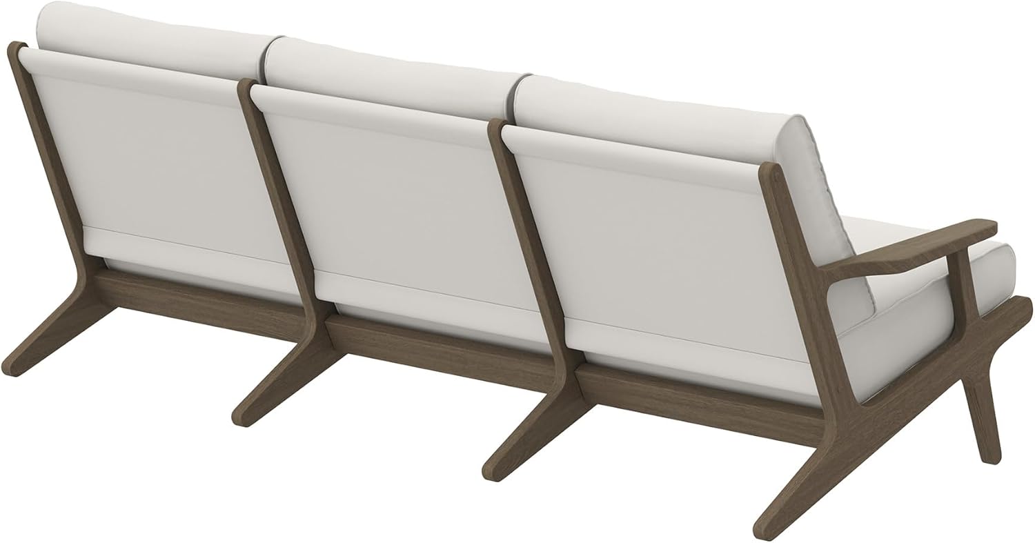 Modway Saratoga Teak Outdoor Patio Sofa in Weathered Gray White – 3 Seater Couch with Weather-Resistant Cushions – Wooden Outdoor Furniture Sofa