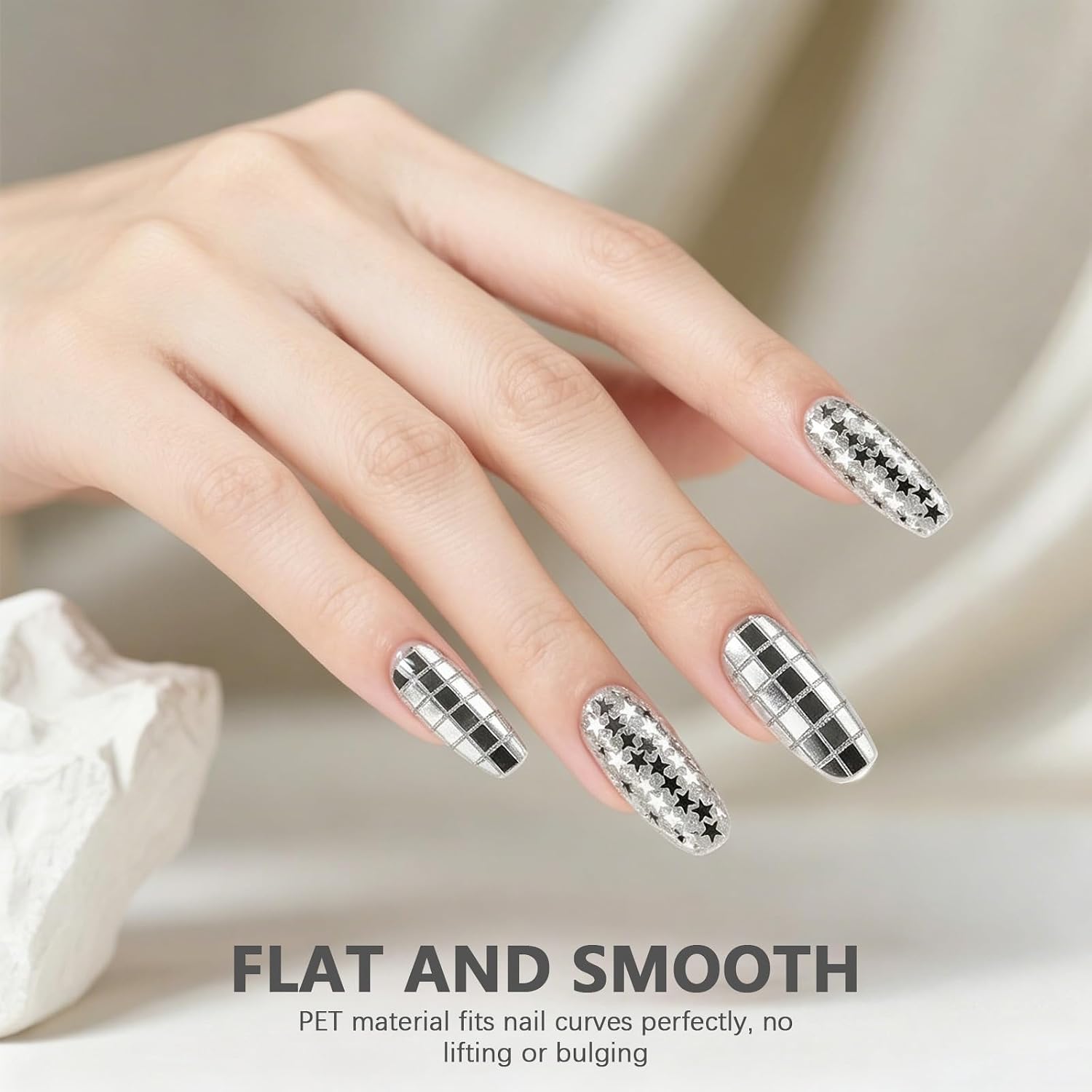 3Pcs Silver Holographic Laser Nail Glitter Set, 3mm Chunky Laser Sequins Flakes (Square Rectangle Star), for Disco Y2K Cyberpunk Nail Art, with Dual-End Wax & Metal Rhinestone Picker Pen (5.9 Inchs)