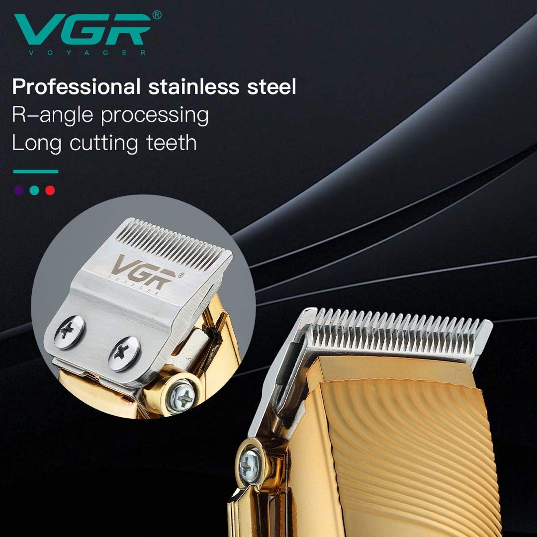 VGR V-280 Barberology- Professional Hair Clippers- 6 Guard Combs- LED Display- Beard Edger- Cordless- USB Charging (Gold) : Amazon.in: Beauty