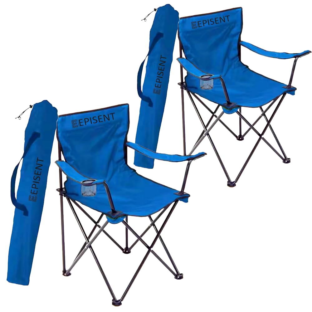 EPISENT Camping Chairs 2-Pack with Cup Holders & Carry Bags – Lightweight, Heavy-Duty Outdoor Folding Chair for Adults & Children – Ideal for Camping, Beach, Fishing, Picnic, Garden, Travel