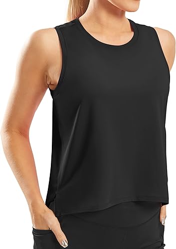 JOYSPELS - Camisetas cortas de entrenamiento de seda de hielo para mujer, frescas, sin mangas, de ajuste holgado, para yoga
