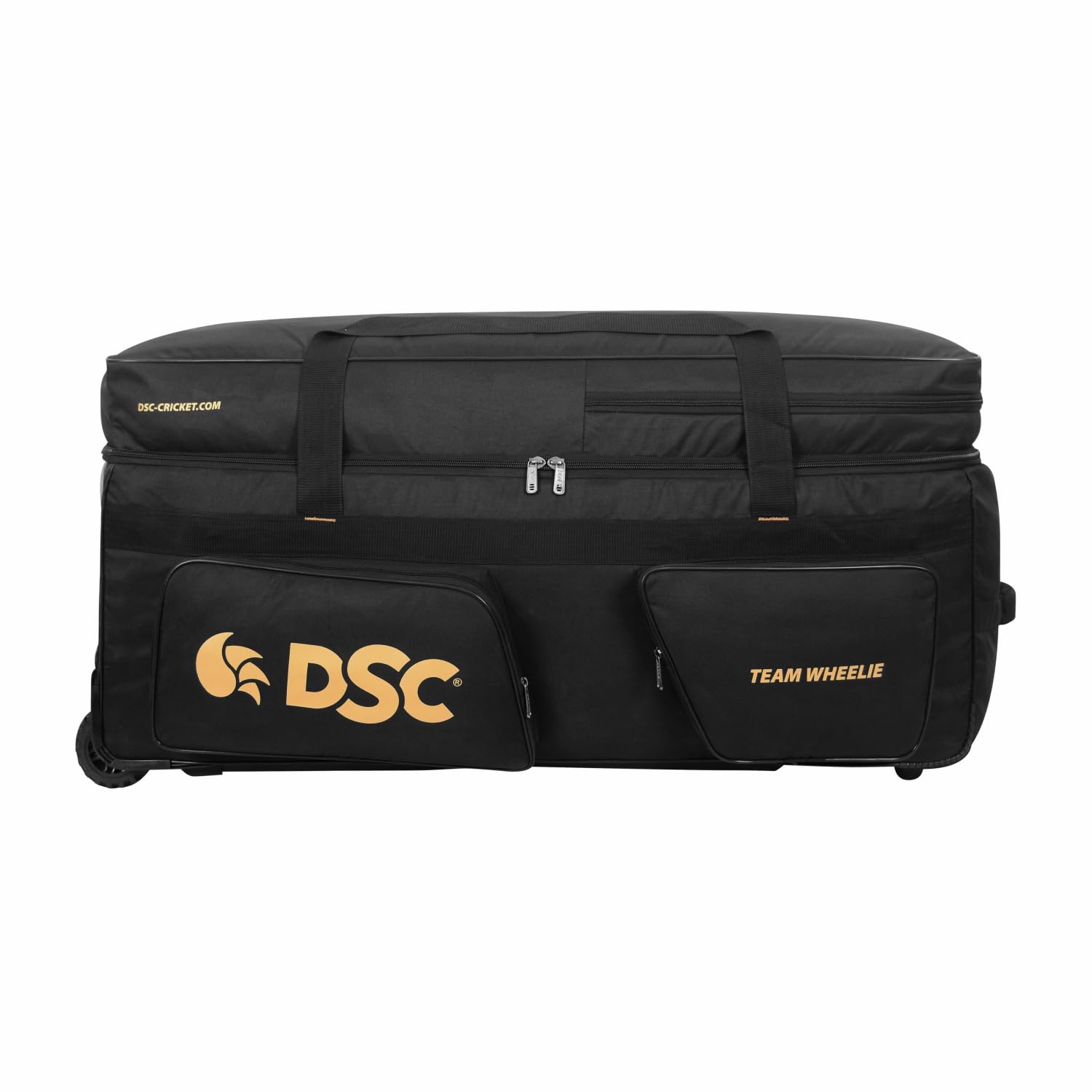 DSC Team Cricket Kit Bag with Wheels - Large Capacity Sports Equipment Travel Bag for Players, Color - Black/Gold
