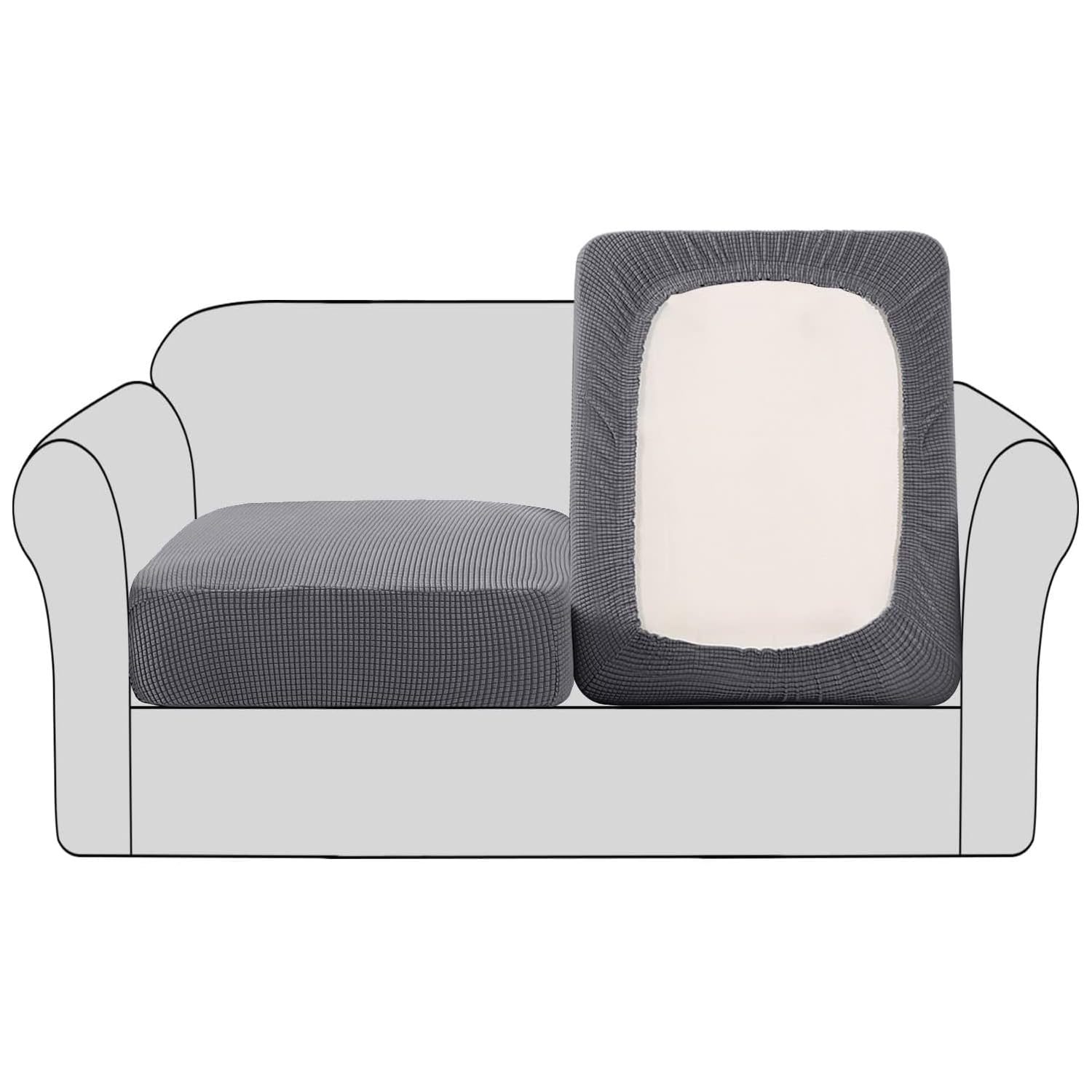Bellahills Grey Stretch Sofa Seat Cushion Cover Sofa Couch Cushion Furniture Protector Sofa Slipcover With Elastic Bottom Spandex Jacquard Fabric Small Checks(2 Pieces, )