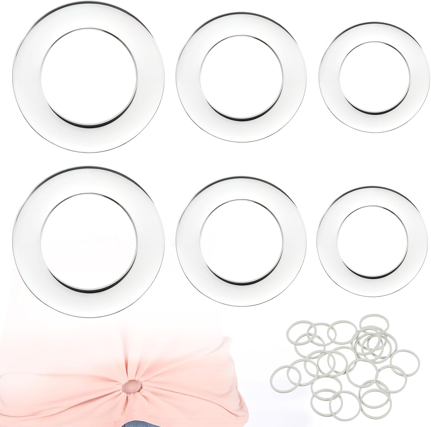 6 Rings Acrylic Clothing Cinch Clips for Women, Cinch Clip Invisible Clothing 3 Sizes Shirt Ties Clips + 20 Rubber Bands Dress Clip Back Cinches Totighten Shirt Cinchers for Dresses Scarves Changing