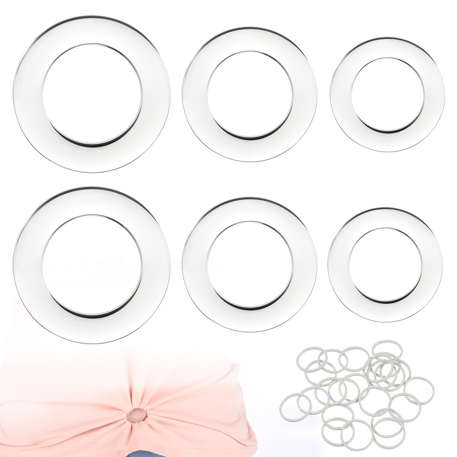 6 anillos para ropa para mujer, clip invisible para ropa, 3 tamaños, clips para corbatas de camisa + 20 bandas de goma para vestir, cinchas de camisa para mujer, vestidos, bufandas cambiantes