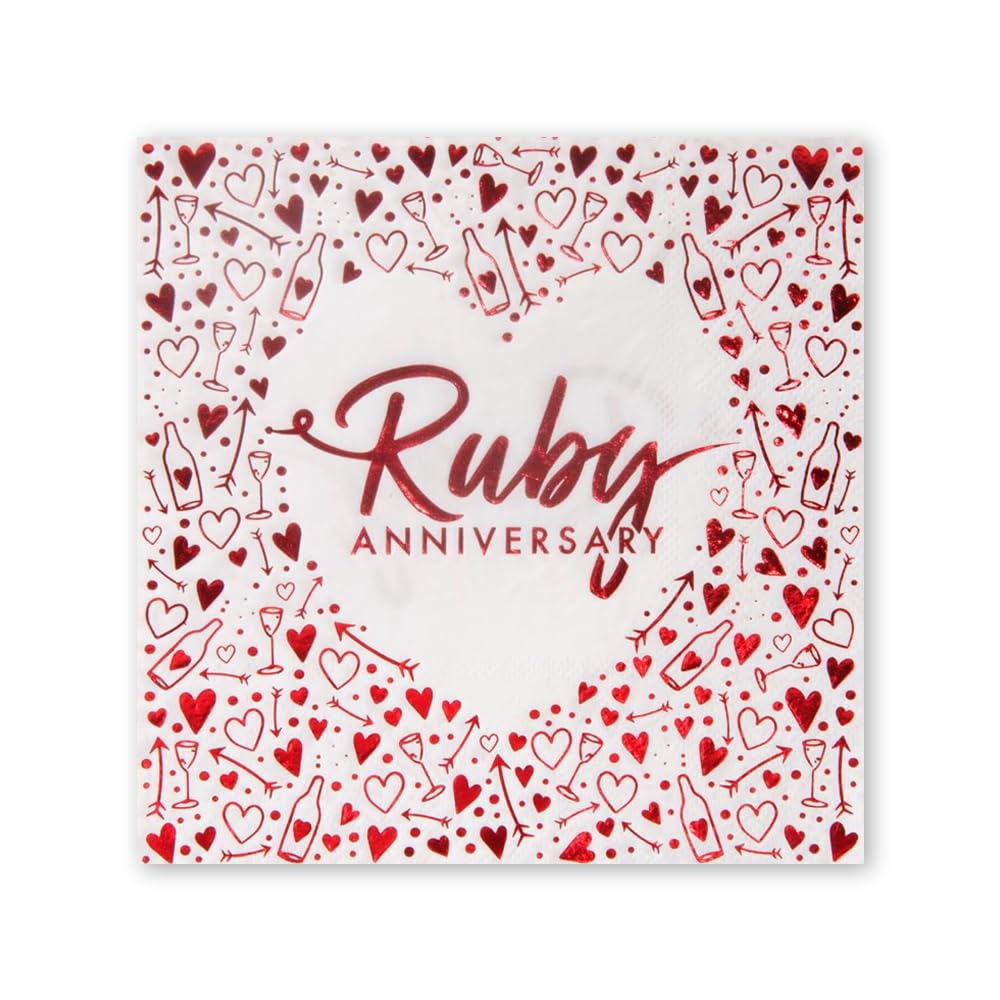 Ruby Wedding Paper Napkins 40th Anniversary Serviettes Shiny Foil Finish x 16