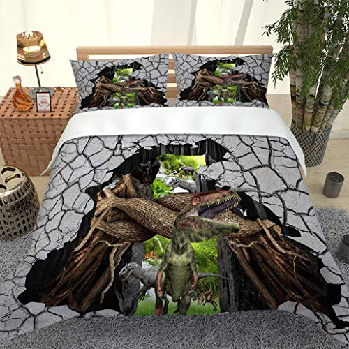 MQBHJI Housse De Couette 220X240 cm 3D Dinosaure De La Forêt - Parure De Lit Adulte en Microfibre 2 Personnes avec Fermeture Éclair, Housse Couette Imprimé avec 2 Taies d'oreiller 50x75 cm Cover