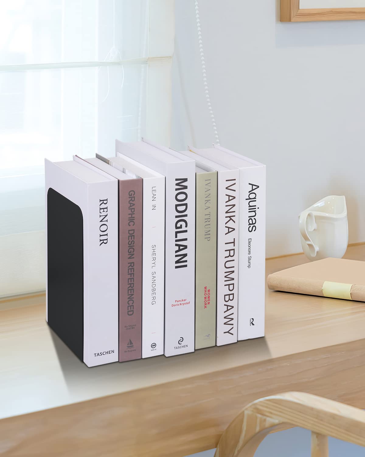 Honagu Metal Book Ends - Set Of 4 Pieces, Minimalist L-Shape, Pink, Anti-Slip Foam Base - View #6