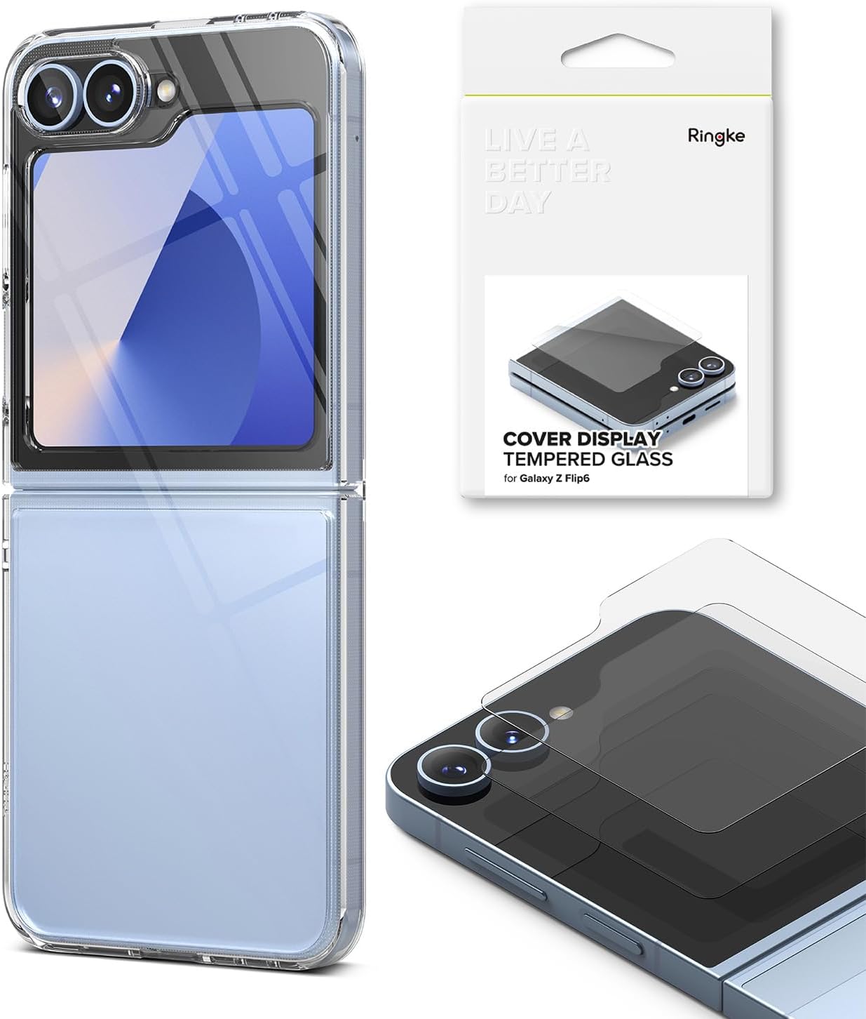 Ringke Fusion Case Compatible with Samsung Galaxy Z Flip 6 [Clear] + Cover Display Glass Compatible with Samsung Galaxy Z Flip 6