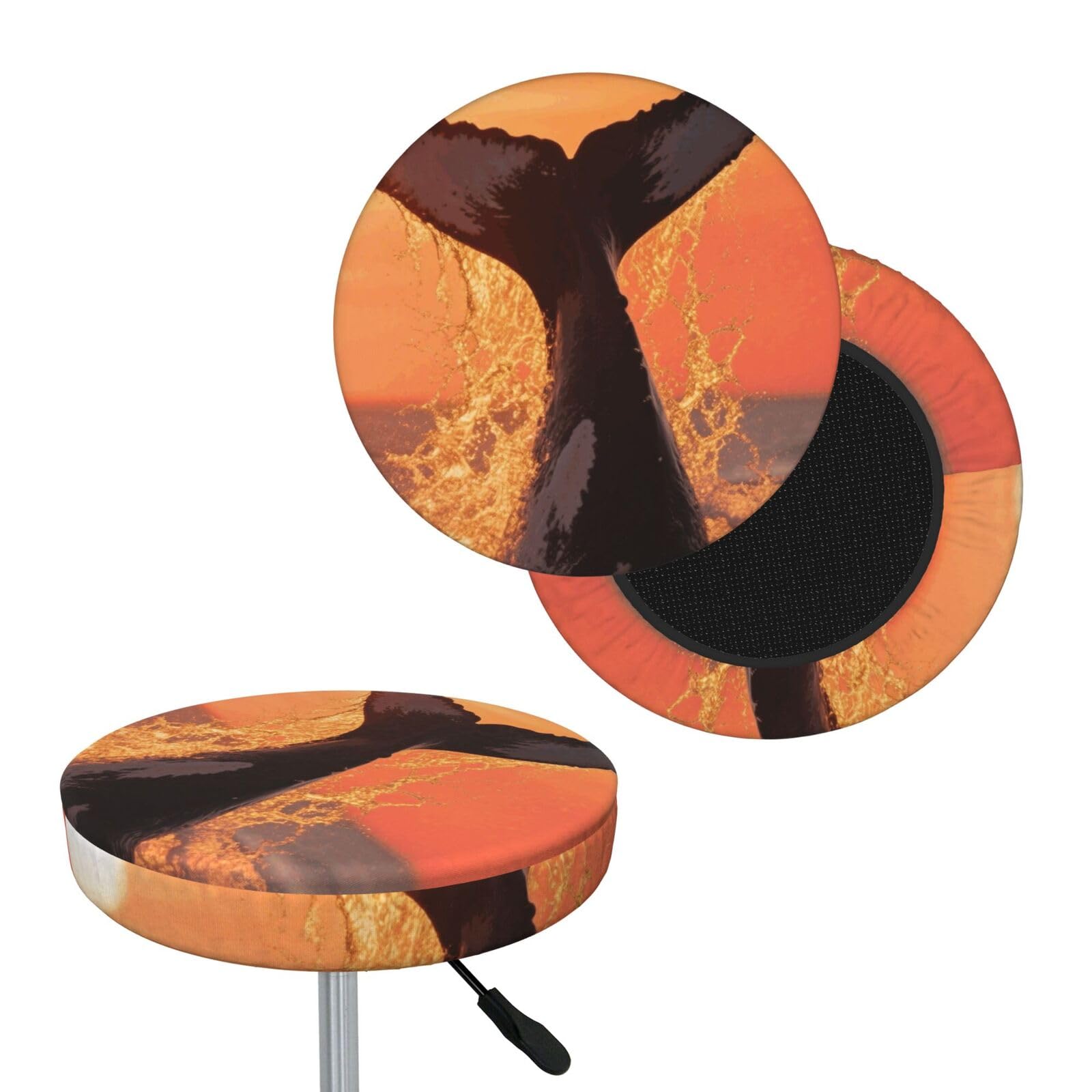 FekiLoot Sunset Humpback Whale Round Bar Stool Covers Stretch Washable Bar Stool Covers Dustproof Slipcover Bar Chair Covers with Elastic Band for Bar Kitchen Living Room Decor 13 Inch