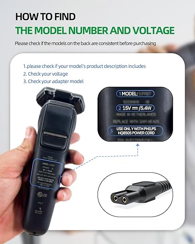 Miniatura 2 de Cargador de 15 V y 6 pies para afeitadora Philips Norelco HQ8505 QP6531 QP6530 QP6510 QP6520 QP6550 afeitadora eléctrica de repuesto para barba