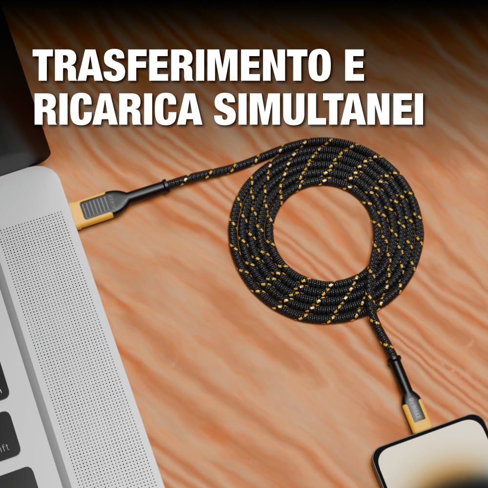 DEWALT Heavy Duty Cavo di Ricarica per iPhone, Confezione da 2, [Certificato Apple MFi], Cavo Lightning a USB da 1,2 m, Ricarica Rapida Compatibile con iPhone 14/13/12/11/13 Pro/13 Pro Max