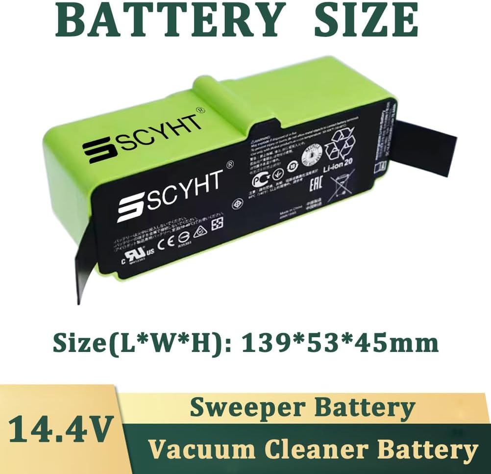 14.4 Volt Lithium Battery 14.4V Rechargeable Batteries 1800mAh 5200mAh 6500mAh 7800mAh 9800mAh 12800mAh 3500mAh Vacuum Battery for Sweeper for 900 800 700 600 500 Series,14.4v6500mah