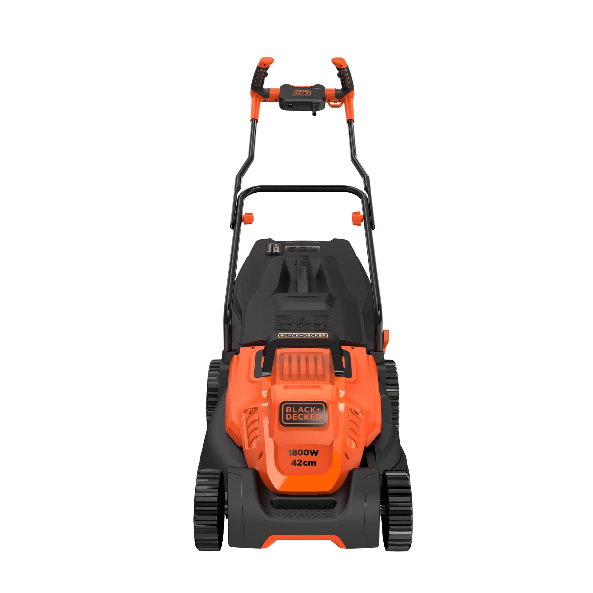 Black+Decker Elektro-Rasenmäher mit Fahrradlenker-Griff (1.800W, 42cm Schnittbreite, 6-Fach Höhenverstellung, 50l Grasfangbehälter, ideal für große Gärten) BEMW481BH