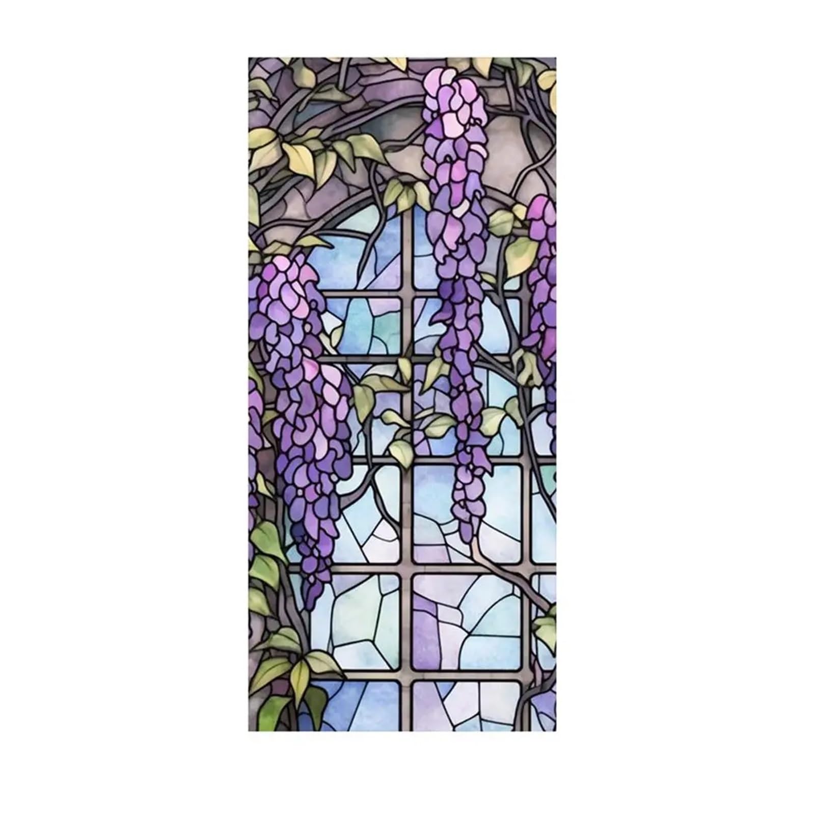 Window Film Violet Pattern Stained Glass Window Privacy Film Static Cling Frosted Glass Window Film Decorative Window Decals Non Adhesive(45 x 100cm)