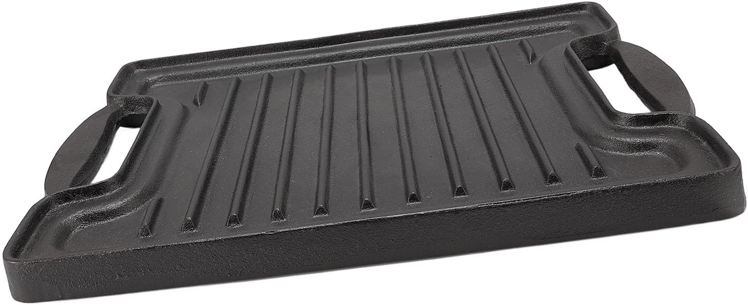 Asixxsix BBQ Grill Plate, Cast Iron Rectangular Griddle for Even Heating and Non Coated Surface, Stove Top Griddle with Versatile Indoor Outdoor Cooking for Grilling Meats Seafood