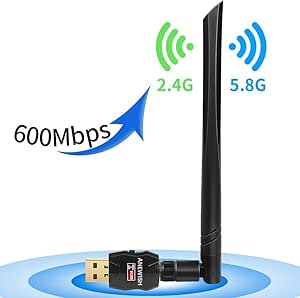 ANEWISH® Adattatore Antenna USB WiFi a Lunga Distanza Chiavetta Wifi con Antenna 5dBi Ricevitore WiFi 600Mbps 802.11ac Dual Band 2.4G/5.8G Scheda Wifi Supporto Windows 10/8/7 / Vista / XP / 2000, Mac