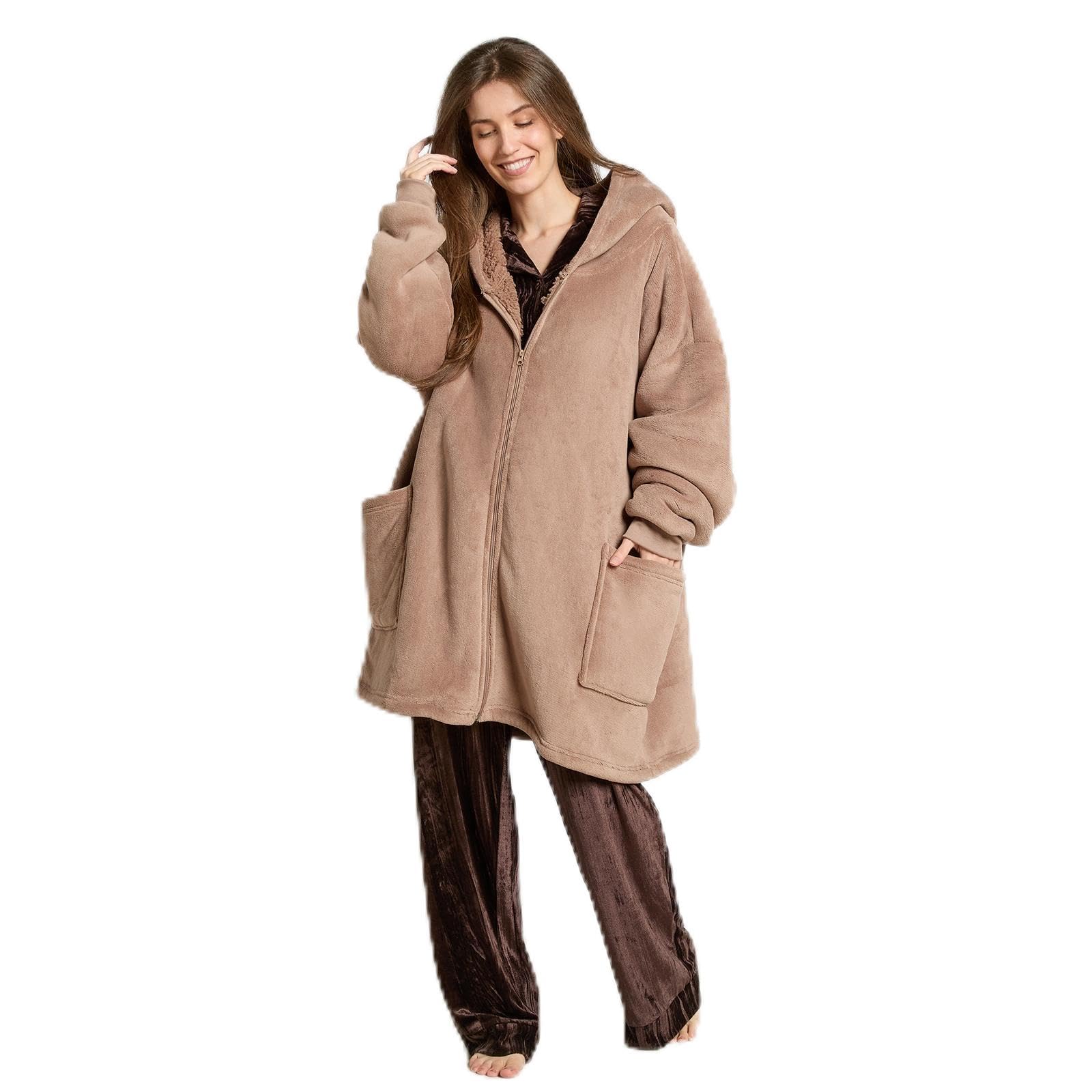 OHS Oversized Hoodie Women Zip Up Sherpa Fleece Wearable Blanket, Mink