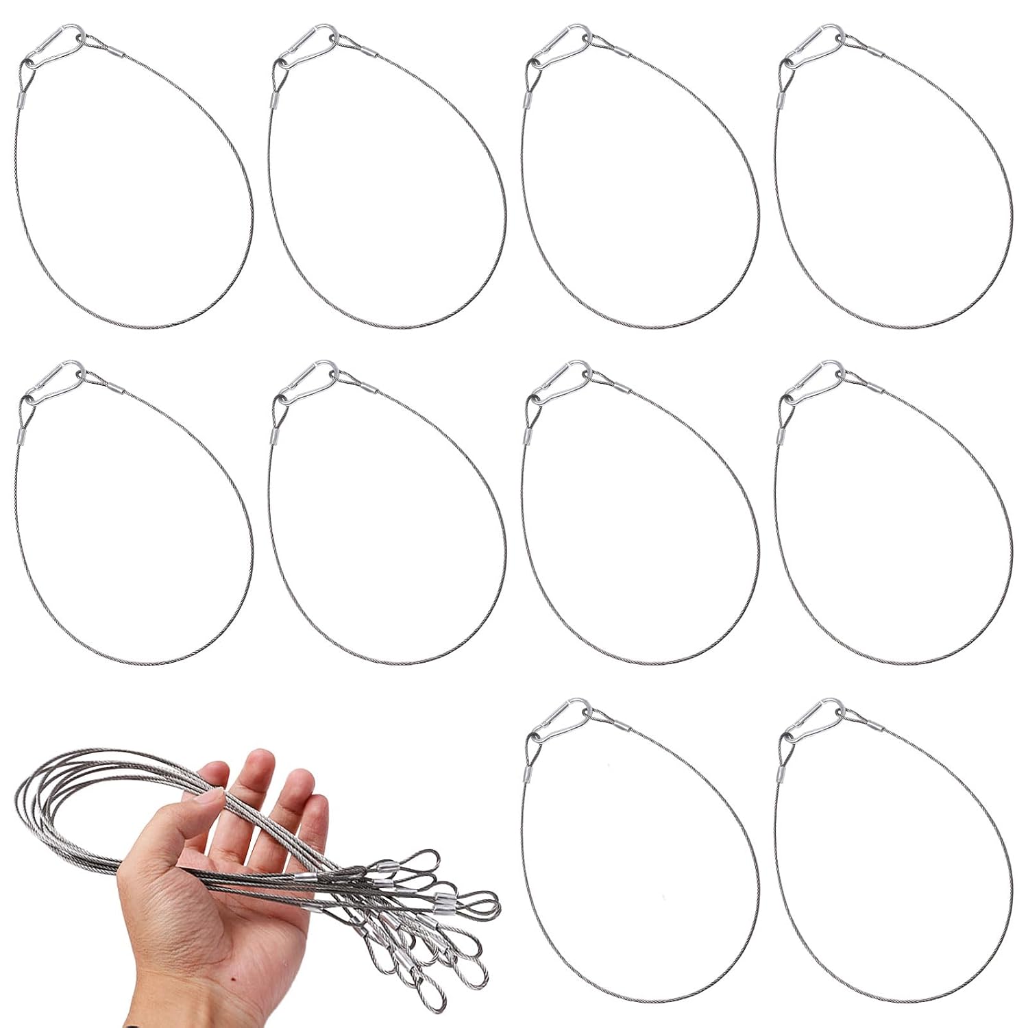 10 szt. 50 cm x 2 mm Kabel ze stali nierdzewnej do mebli ogrodowych | Z podwójnymi końcówkami, łańcuch bezpieczeństwa ze stali nierdzewnej z oczkami, do zawieszenia przedmiotów świetlnych