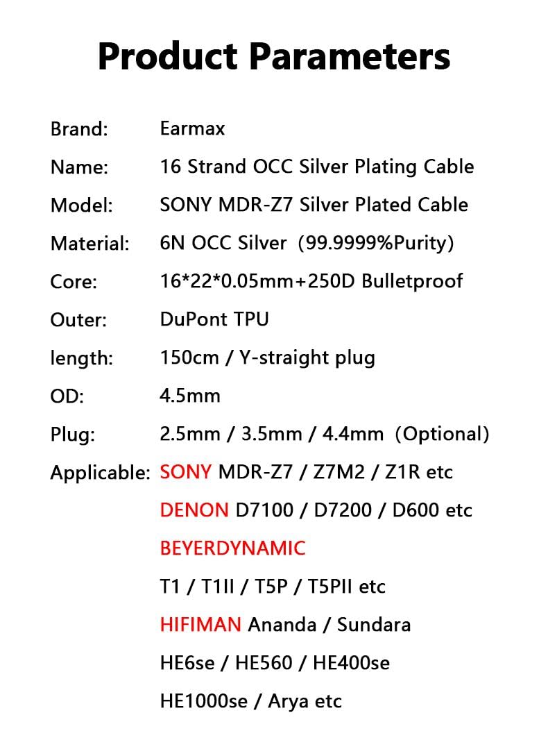 16-żyłowy kabel 4,4 mm 3,5 mm 2,5 mm 6N OCC zbalansowany kabel 1,5 m kompatybilny z S0NY MDR-Z7 Z1R DENON D7100 D7200 Beyer T1 T5P HIFIMAN Ananda Sundara HE6se HE560 HE400se HE1000se Arya Ear.