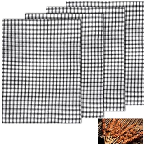 4 Piezas Rejillas para Parrilla, 40 x 30 cm Rejilla para Parrilla Barbacoa, BBQ Estera Rejilla Cortable Reutilizables, Grill Mat Esteras Parrilla de Barbacoa para Hornear Carne