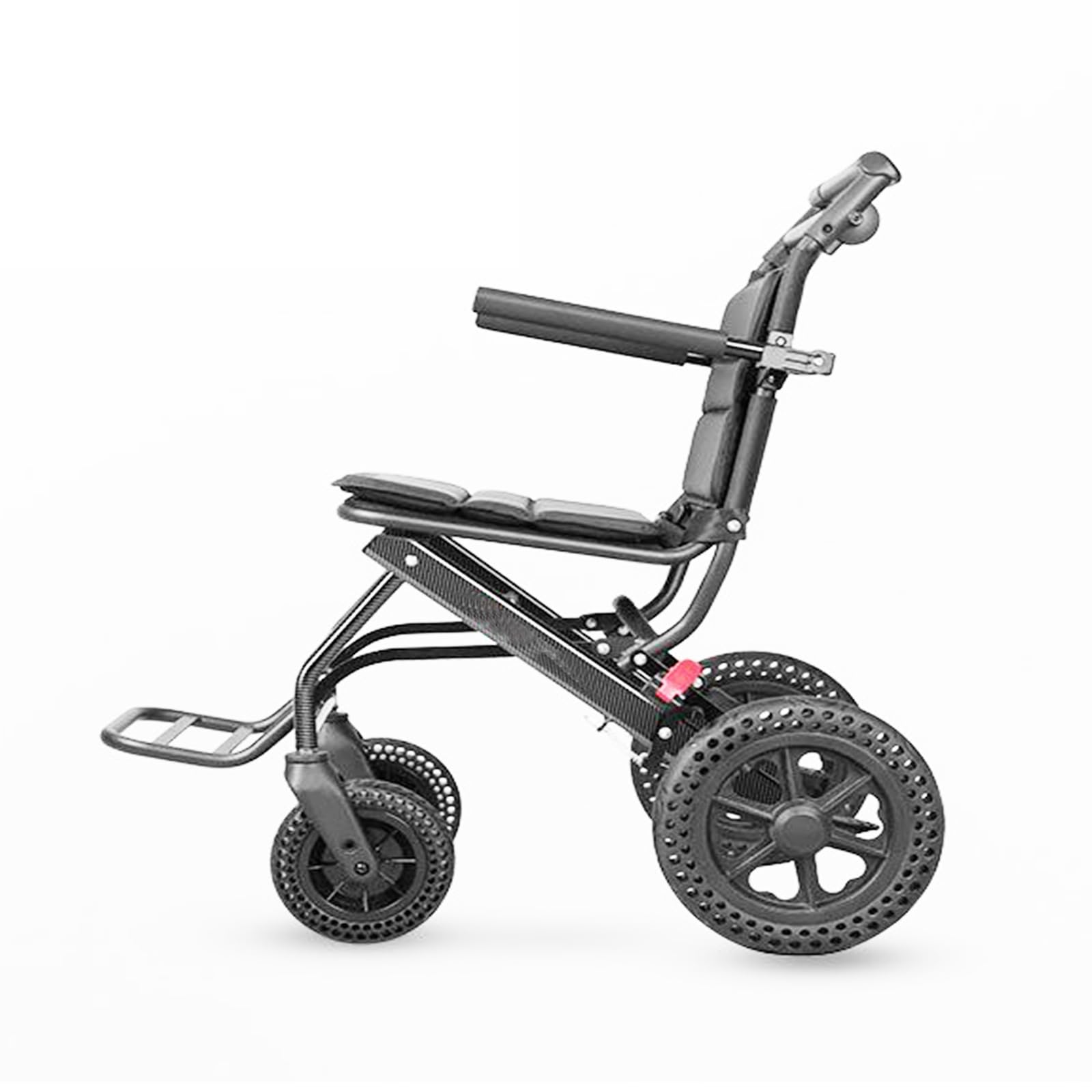 Silla de ruedas deportiva plegable todo terreno ultraligera con reposapiés ajustable y altura del asiento, frenos de mano, ruedas traseras de liberación rápida y ruedas antivuelco, adecuada para