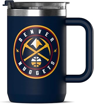 Hydrapeak NBA Officially Licensed Denver Nuggets 18oz Insulated Coffee & Tea Mug with Flip Sip Lid & Handle, Stainless Steel Travel Mug