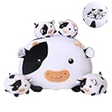 SQEQE Cow Stuffed Animal 5 in 1, Cute Cow Plush Bedtime Toys, Ultra Soft Dairy Cattle with 4 Babies Inside, Milk Cows Soft Plushies Pillow Gift for Kids Birthday Christmas Valentine's