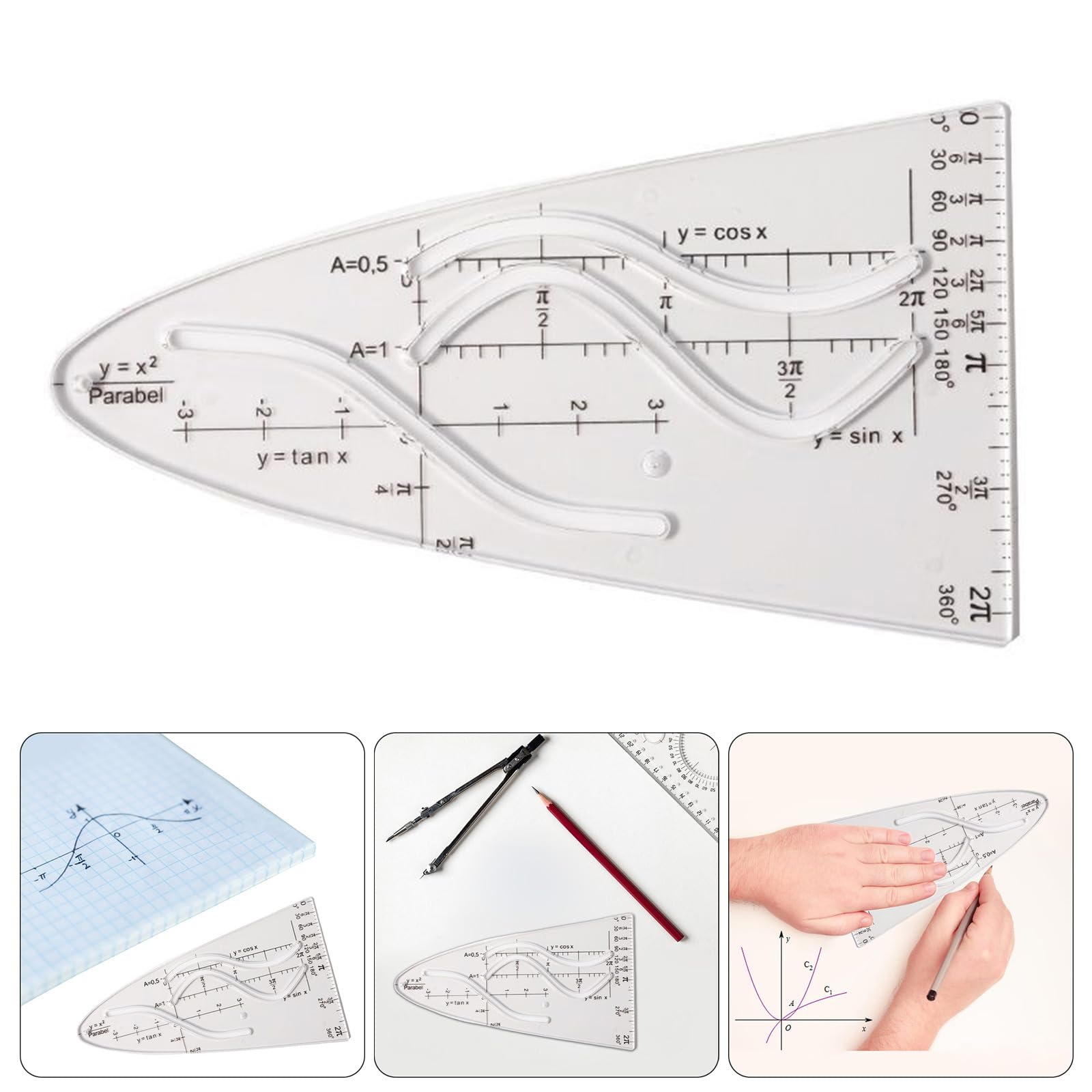 VOCUE Parabola Stencil Parabolic Stencil for Student, Office, Painting, Parabolic Stencil Math Curves Template Parabola Ruler
