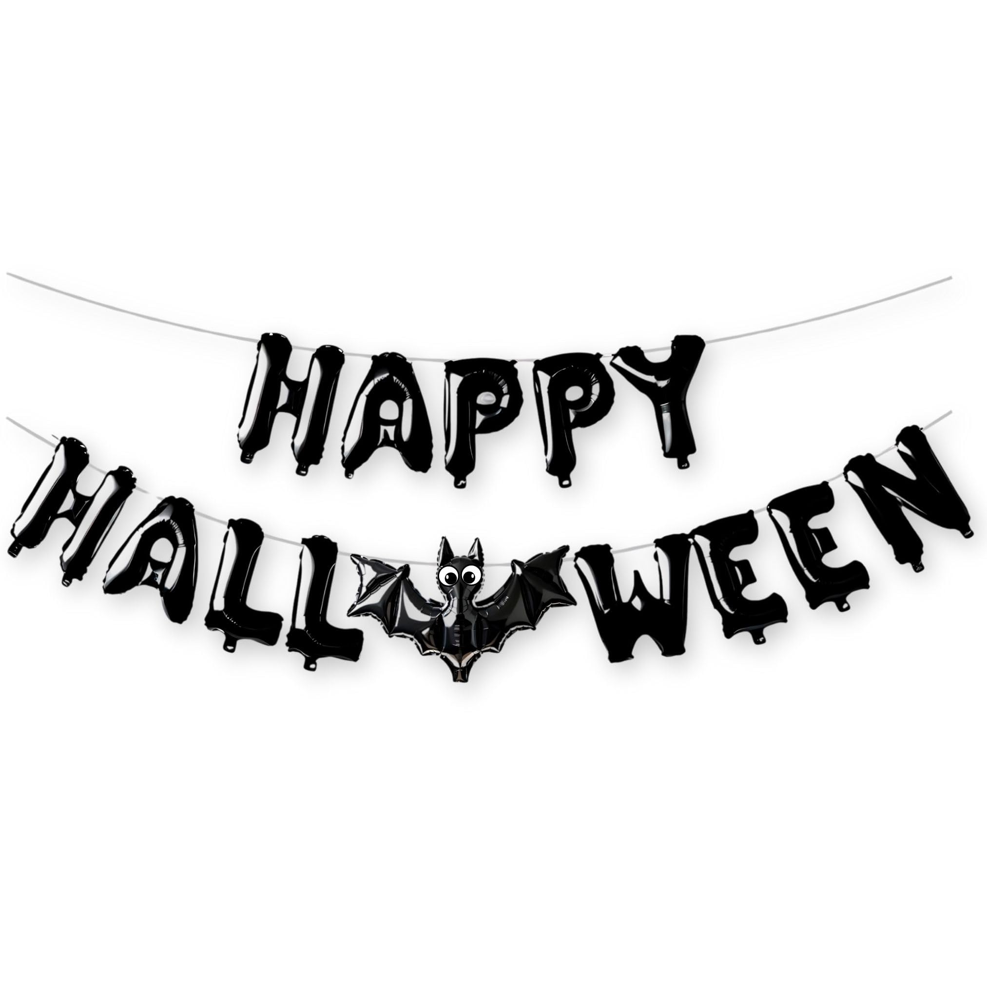 AKH® Happy Halloween Banner Foil Balloons | 16ft | Letter Foil Balloon Garland | Spooky Party Decoration & Trick-or-Treat Banner Super shape | Include Hanging Thread & Inflating Tube | Bat