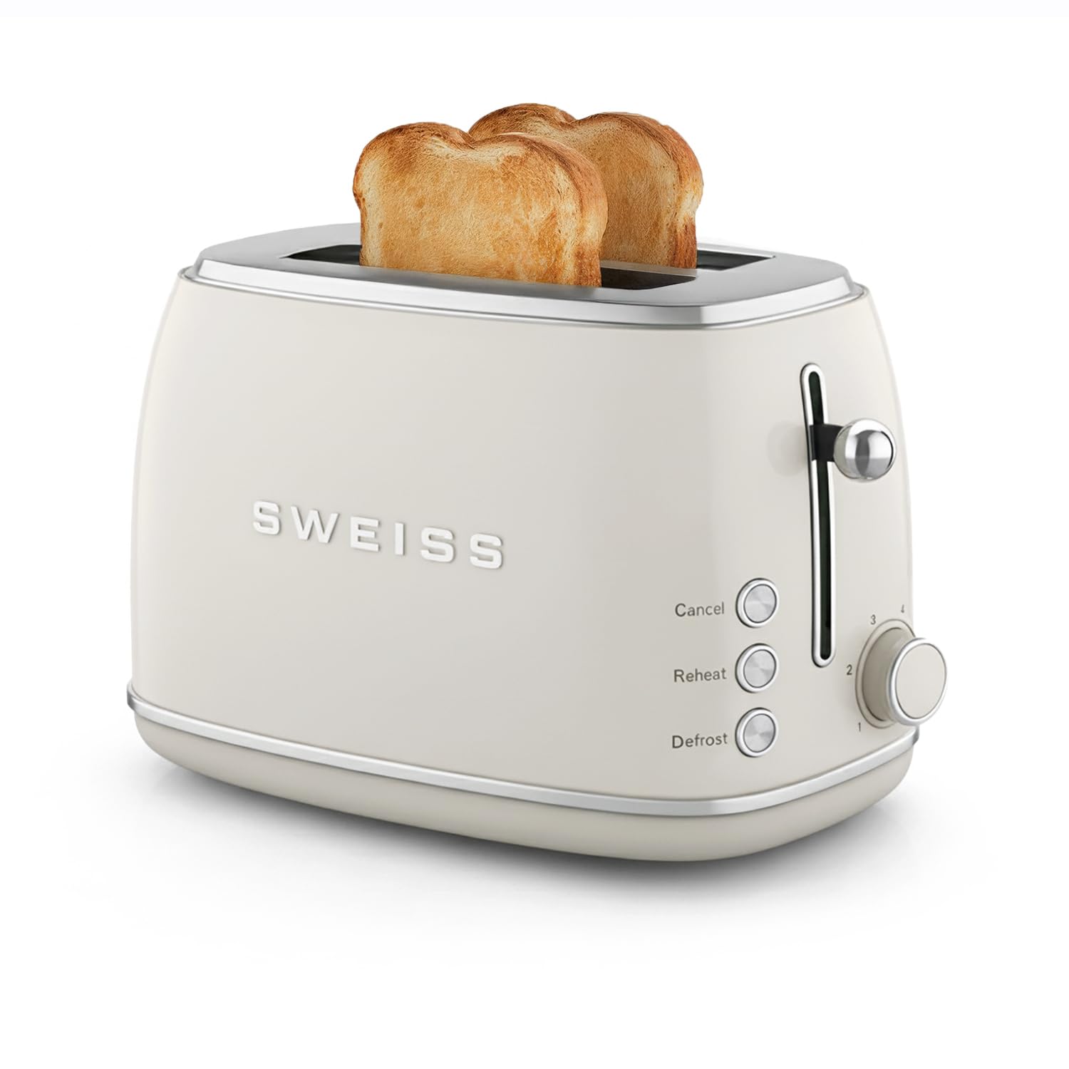 SWEISS - Tostadora de pan vintage GRS8, 2 ranuras, 6 niveles de potencia, descongelación, rápida y uniforme, limpieza fácil, cajón recoge migas, 850 W, beige