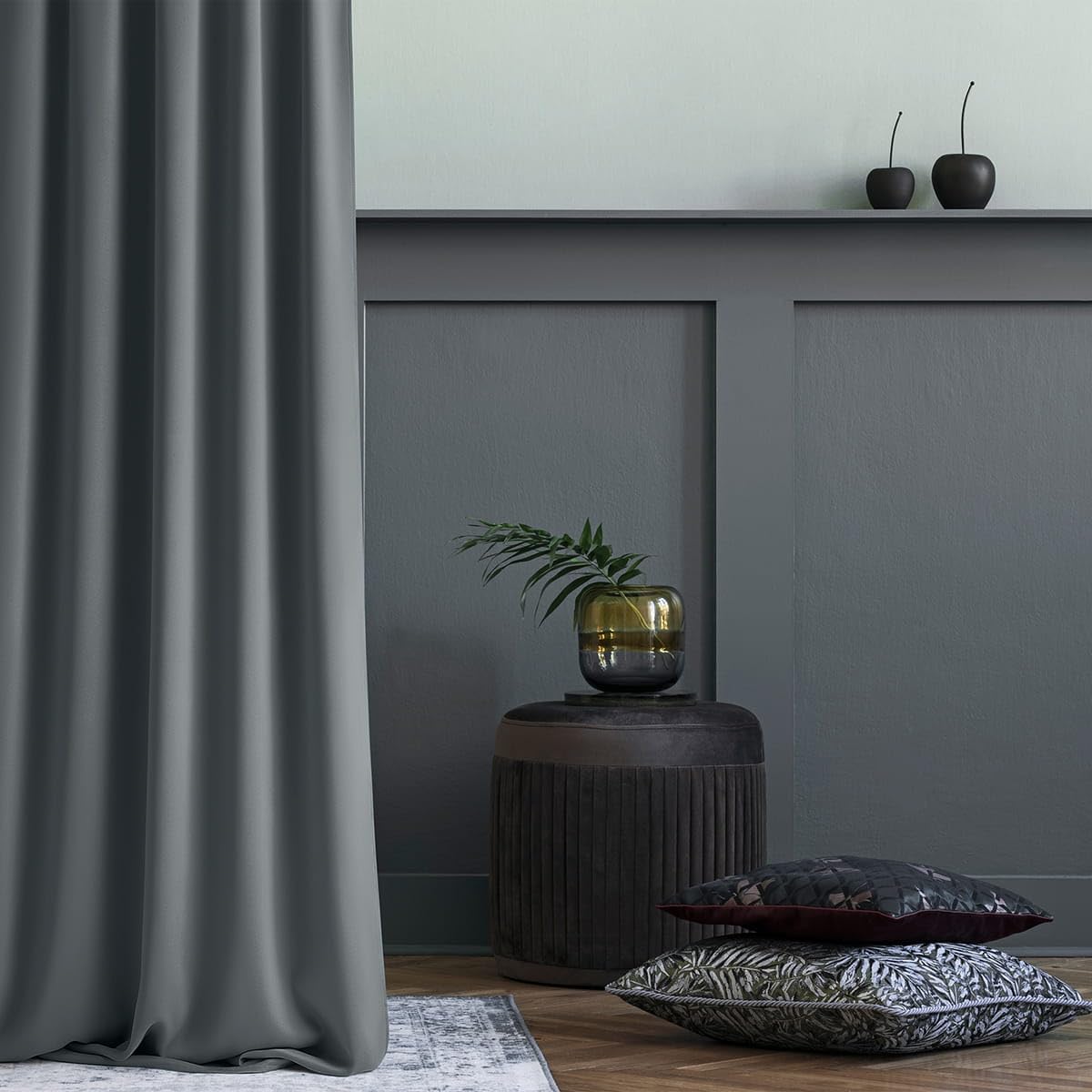 ROOM99 Curtain with Silver Eyelets Aura 140 x 250 cm Width x Height Sliding Curtains Modern Curtain Living Room Bedroom Dark Grey 1 Piece - Image 2