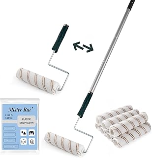 Mister Rui Paint Roller Kit 10 Pack, 9 Inch Microfiber Roller Covers with Extension Rod 3 FT, 9" Paint Roller Frame and Pl...