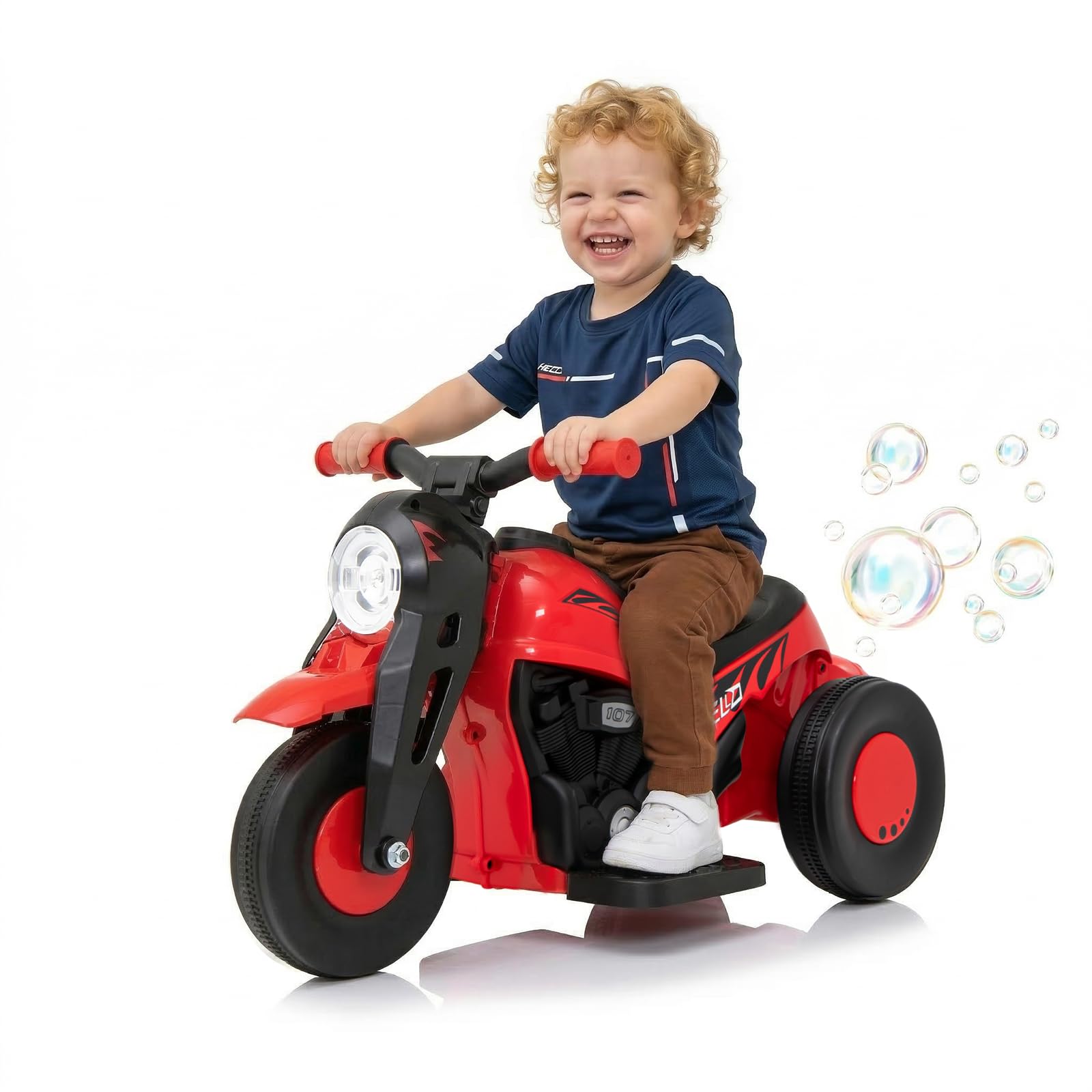 Kids Electric Motorbike, 6V Ride On Motorcycle with Automatic Bubble Function Headlight Music Foot Pedal, 3 Anti-Skip Wheels Vehicle for Boys Girls Ages 3+ (Red) โ image 1
