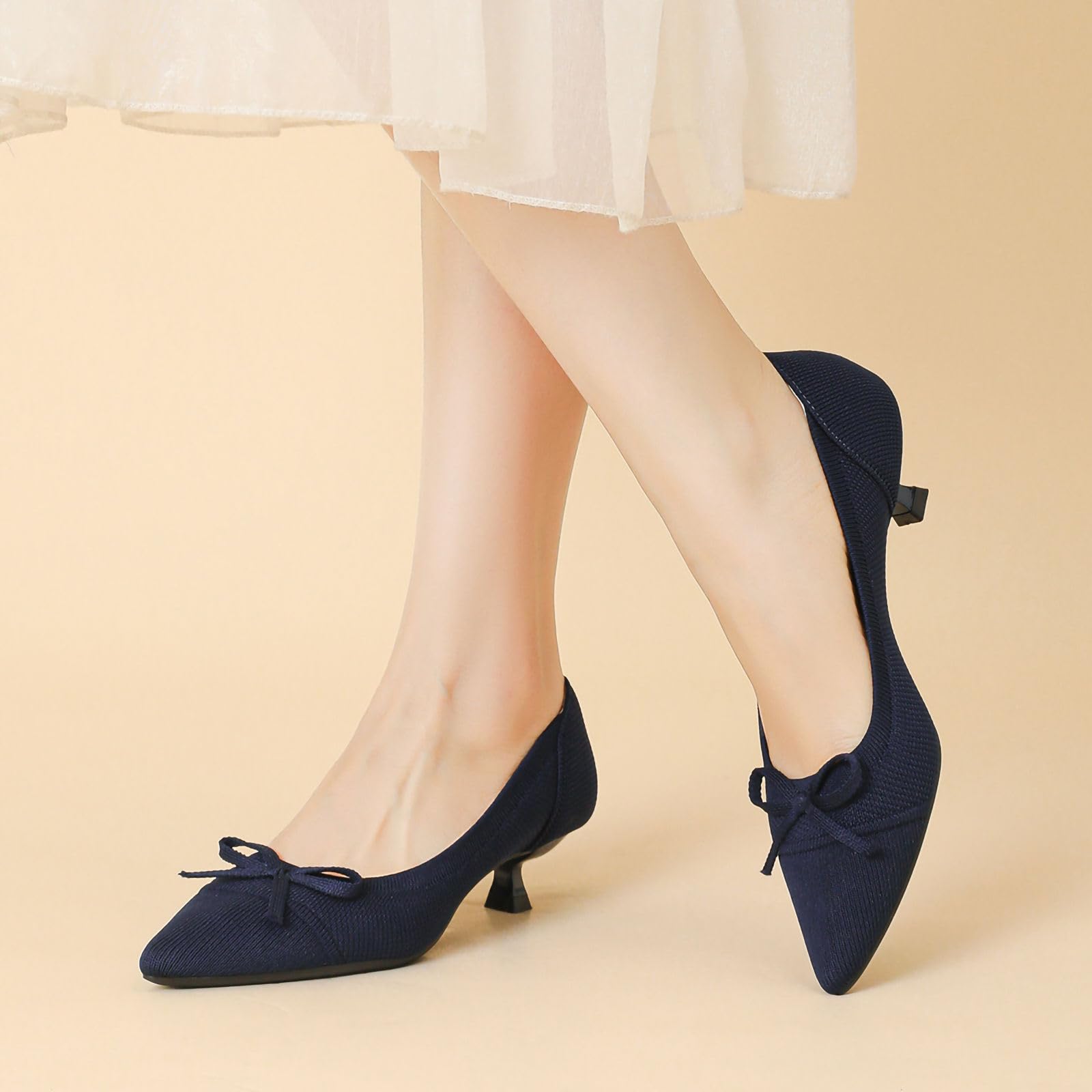 Zapatos de Punto Mujer Tacón Gatito Cerrados Elegantes y Comodas Bombas Tacón Bajo Zapatos Tacón Clásicos para Bodas y Fiestas,1506-1