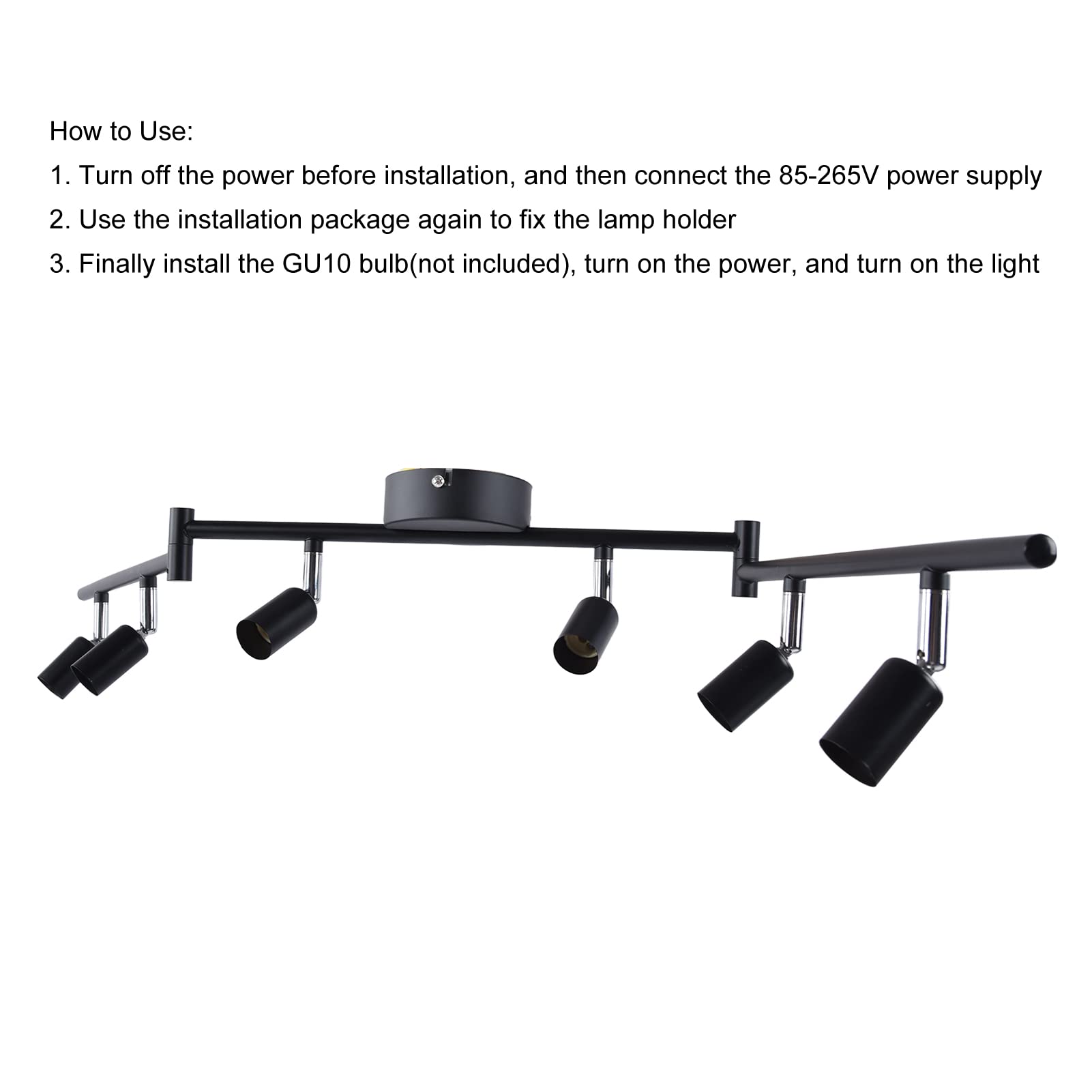 VBESTLIFE Kit Illuminazione Binario a 6 Vie, Plafoniera con Faretti (BLACK)