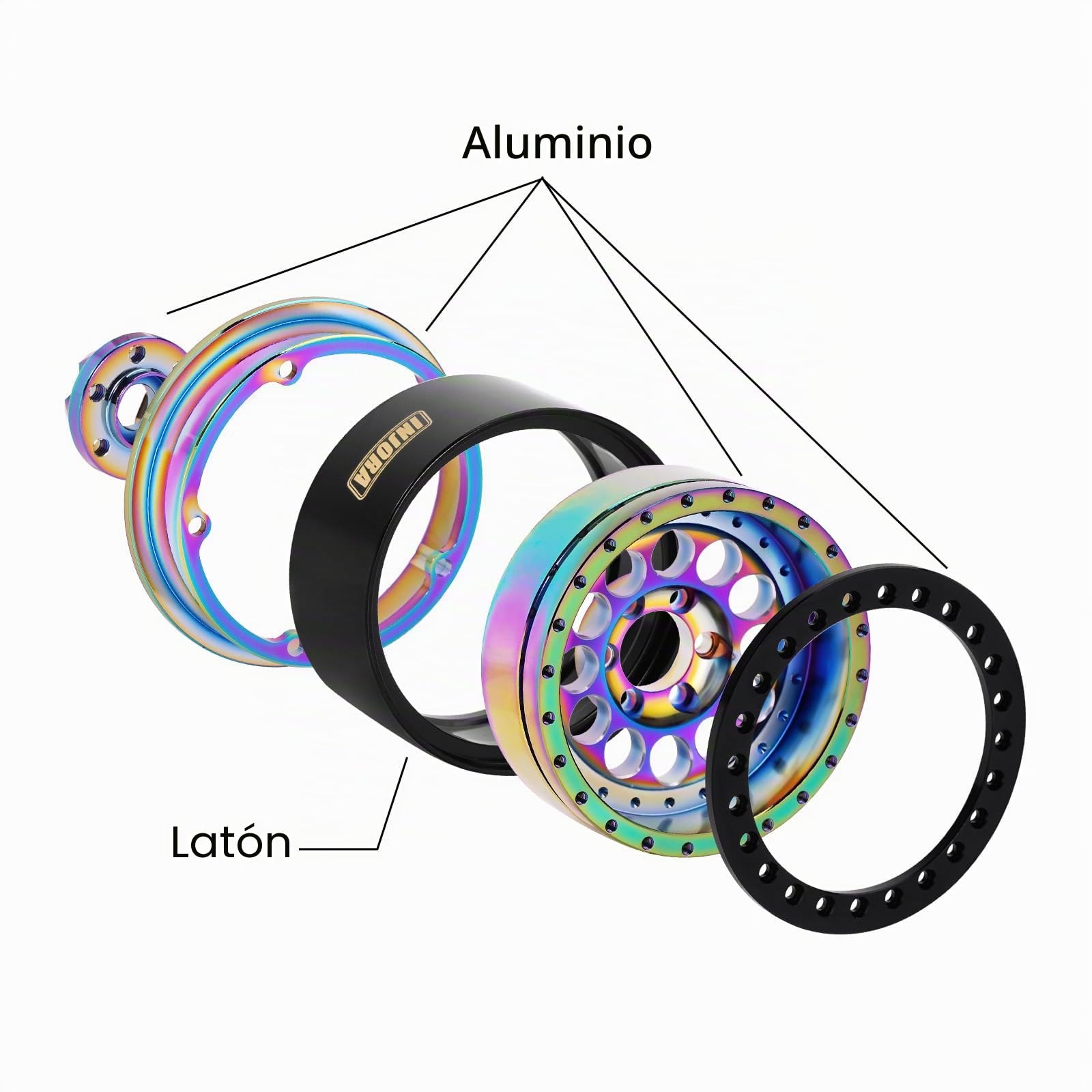 INJORA 2.2" Llanta con Bloqueo de Talón Súper Pesado Latón Aluminio Profundidad de Plato 224g para Mejora de Escaladores RC 1/10