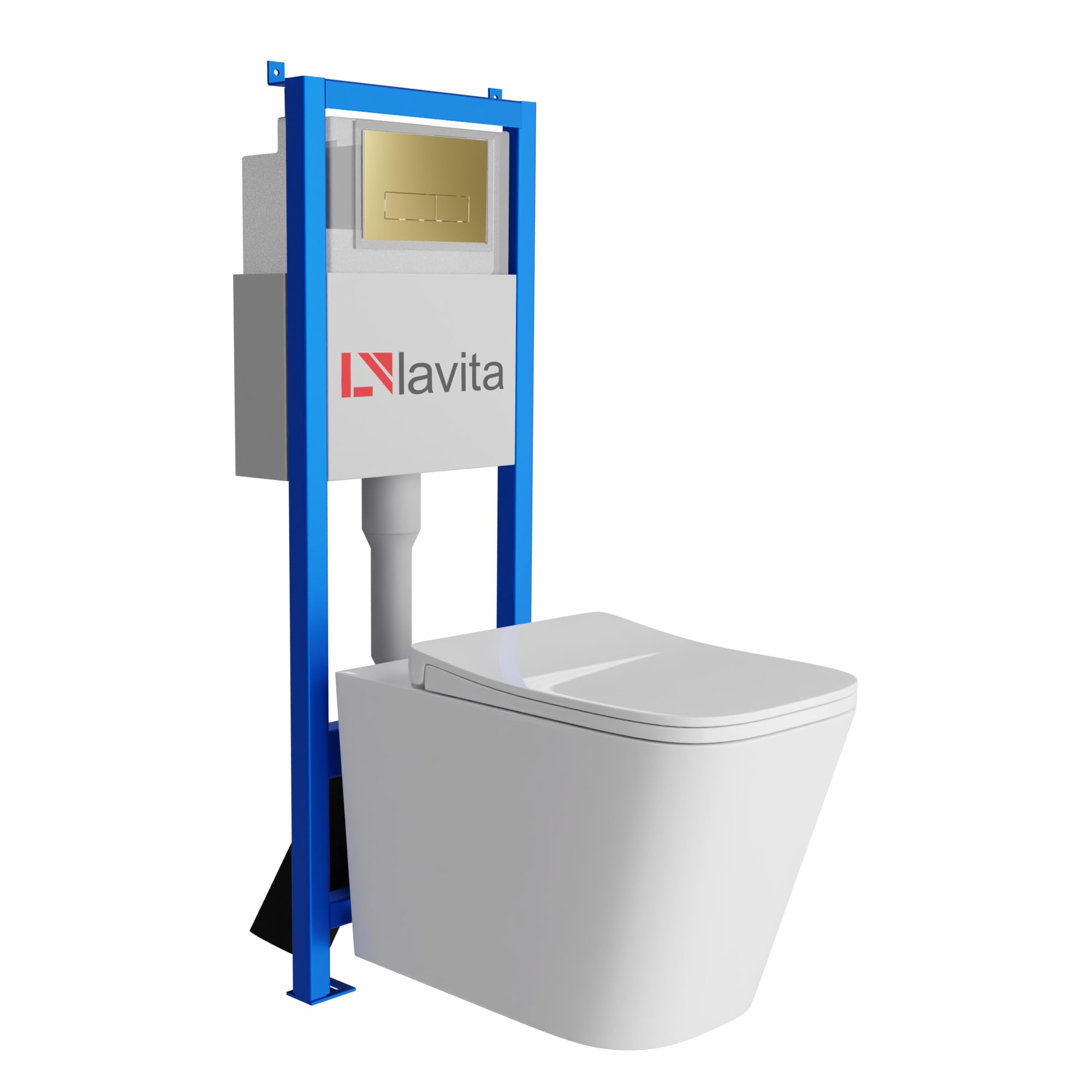 Lavita LAV 101 LAV 200.3.5 - Elemento de pared para inodoro de 40 cm + lavabo profundo, color blanco, sin bordes + placa de control LAV 200.3.5 dorado, juego completo | cisterna empotrada | inodoro