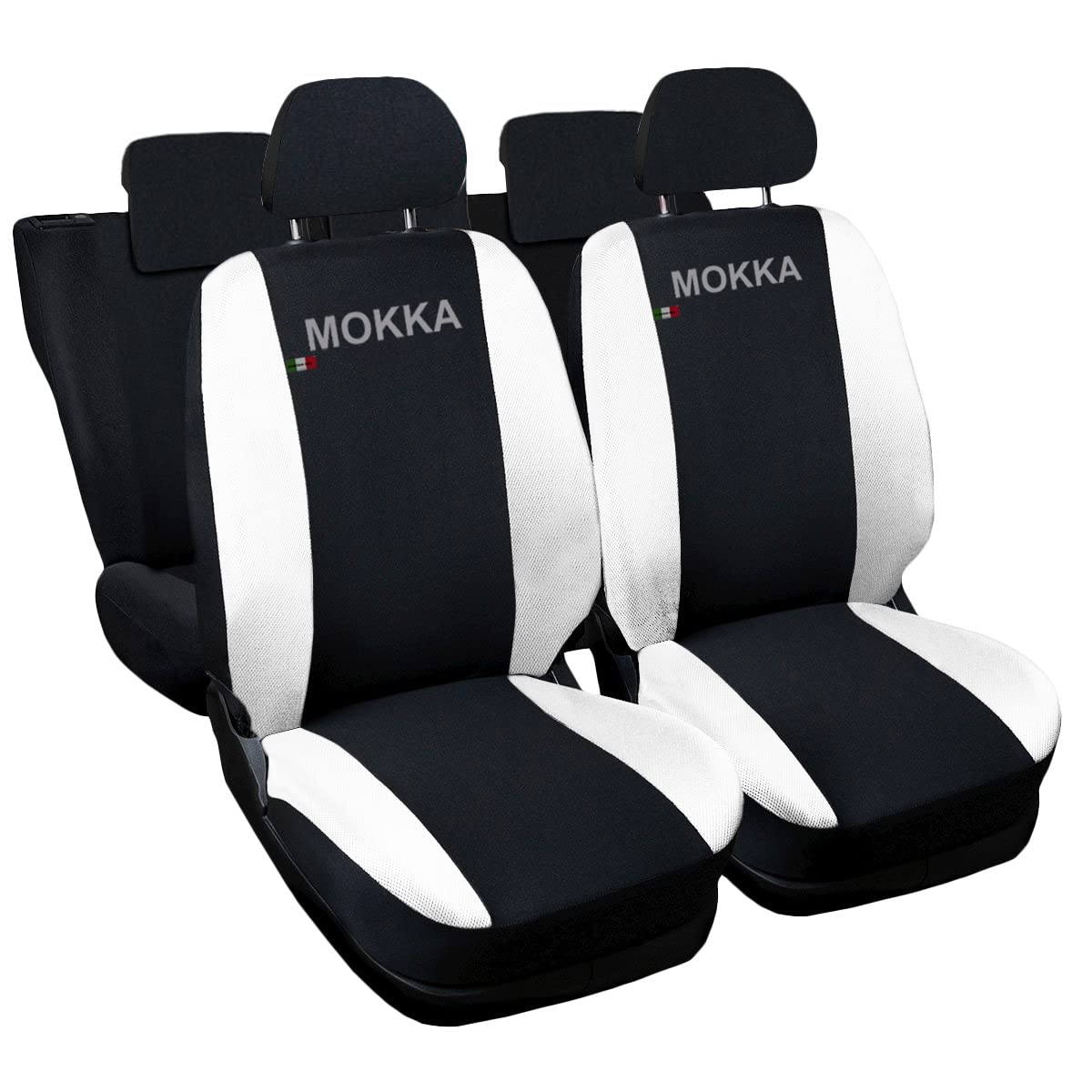 Auto Accessori Lupex | Coprisedili Auto Compatibili con Mokka A (2012-2019) con schienale e seduta posteriore divisi 40 e 60, Nero Bianco, Made In Italy, Sedili Anteriori e Posteriori