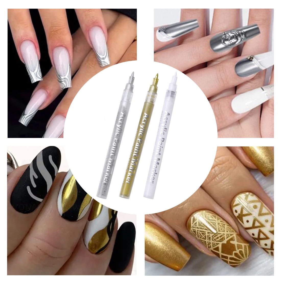 JEYORZY 3 Pcs Pennino 3D,Penne per French Unghie 3D,Penna Manicure,per Nail Art Fai da Te,Nail Art per Donne e Ragazze,Smalto Unghie,Linea Nail Art,Graffiti